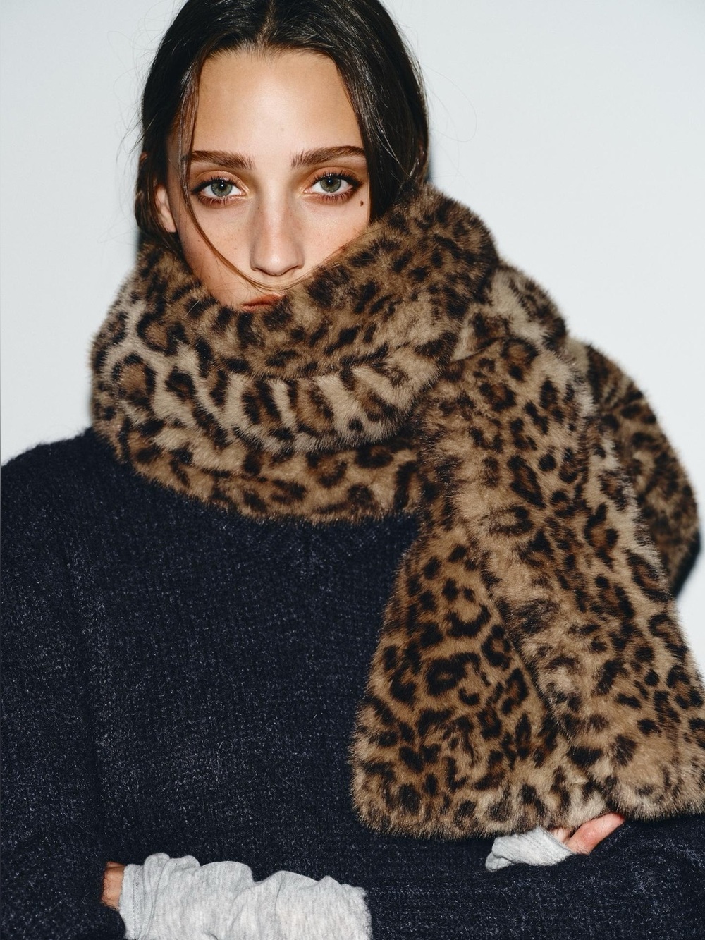 Zara Pull-Through Faux Fur Leopard Print Scarf